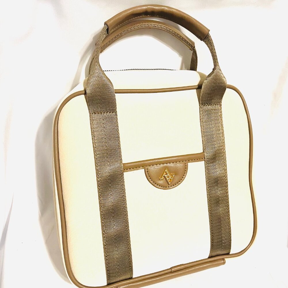 Adrienne Vittadini Travel Cosmetic Toiletry Tote-Tan-10"x10"-Storage-Mesh Pocket